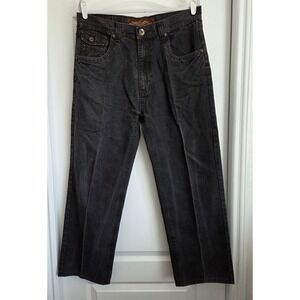 NBN Gear Mens Baggy Black Wash Embroidered Flap Pockets Straight Leg Jeans 36x34